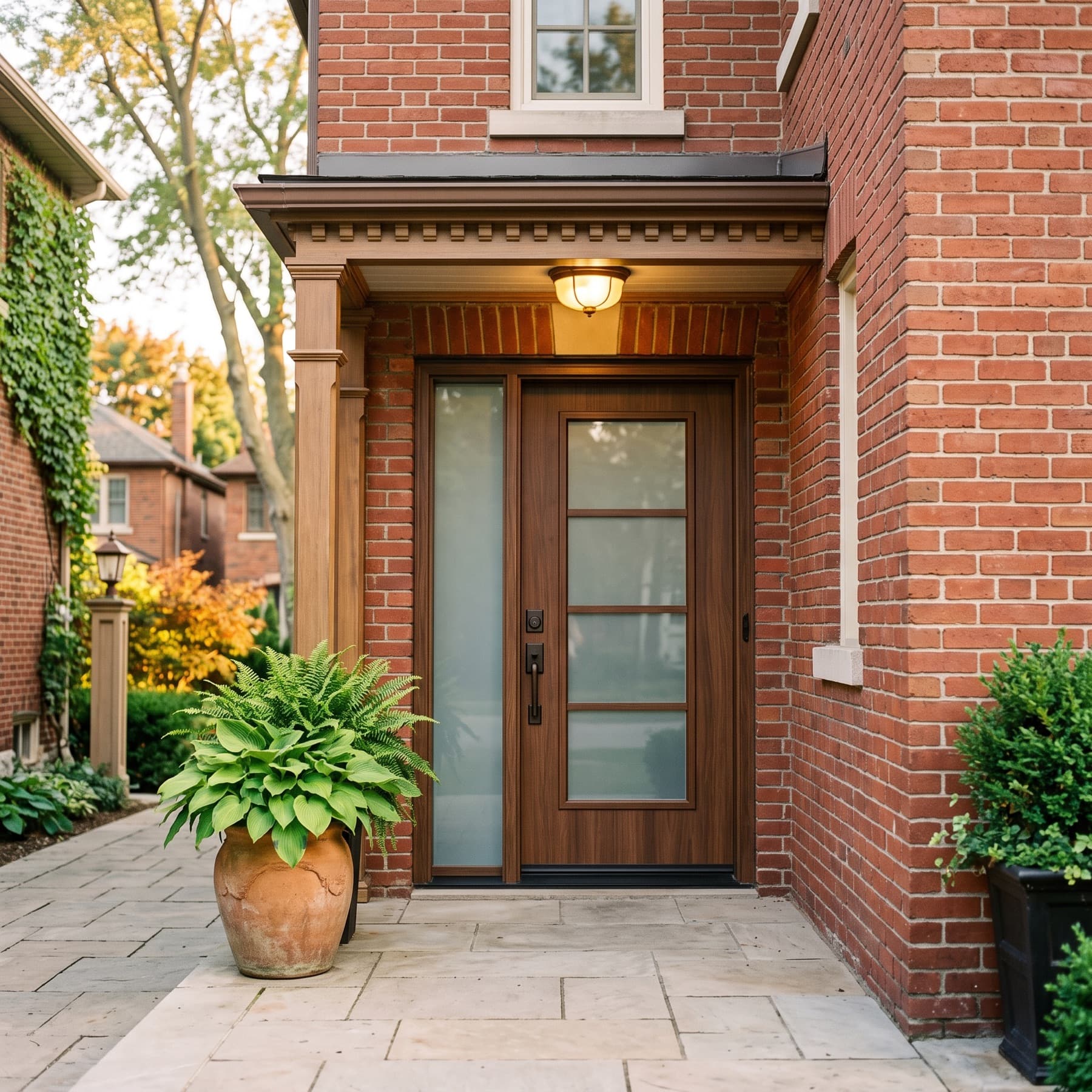 A finished entry door installation on a Toronto porch