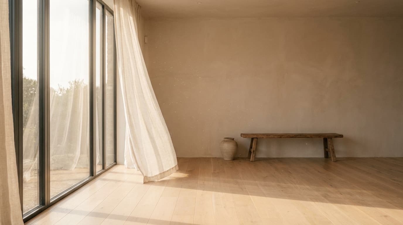 Light catching dust in the air of a Toronto home mid-renovation, an opening being reframed