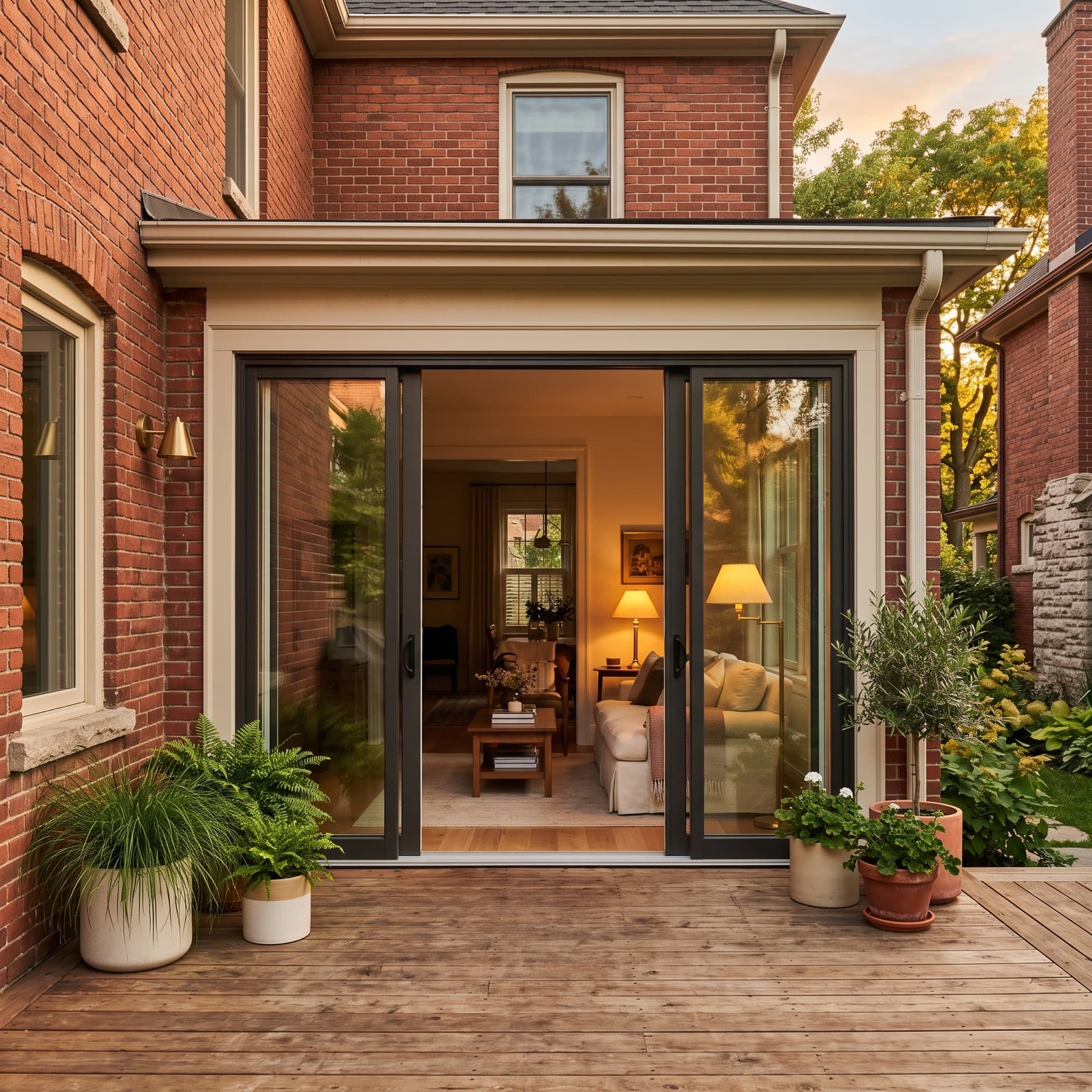 New sliding patio door opening onto a Toronto backyard deck